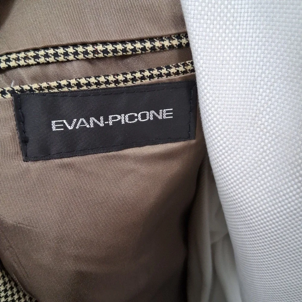 Evan Picone Mens Blazer 43R Brown Houndstooth Silk Wool Sport Coat
